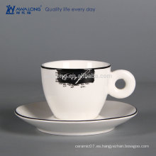 Blanco y negro Plain diseño de porcelana fina personalizada taza de té Saucer Set, gran taza de café y platillo